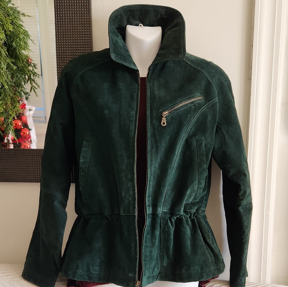 Dark Green Suede Flight Bomber Jacket